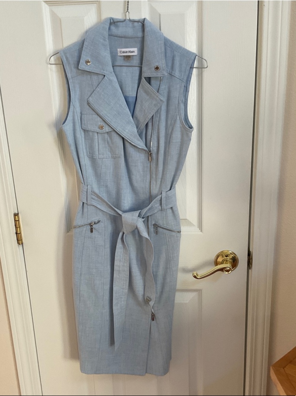Calvin Klein Light Blue Sleeveless Zip Front Shirtwaist Dress